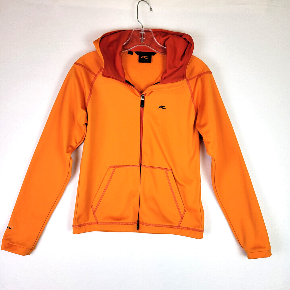 Kjus Womens Golf Hooded Jacket Full Zip Pockets Size Small Orange Activewear - Picture 1 of 8